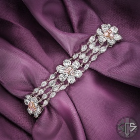 White Gold Fancy Pink & White Diamond Floral Bracelet 34.65ct TDW